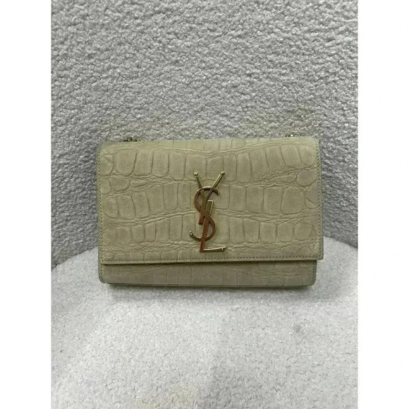 YSL Croc Embossed Suede Crossbody Bag - Brand New